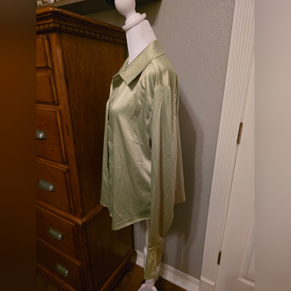 Women's Bell Long Sleeves Button Down Shiny Sage Gree Top Wild Fable XXL - Picture 4 of 14